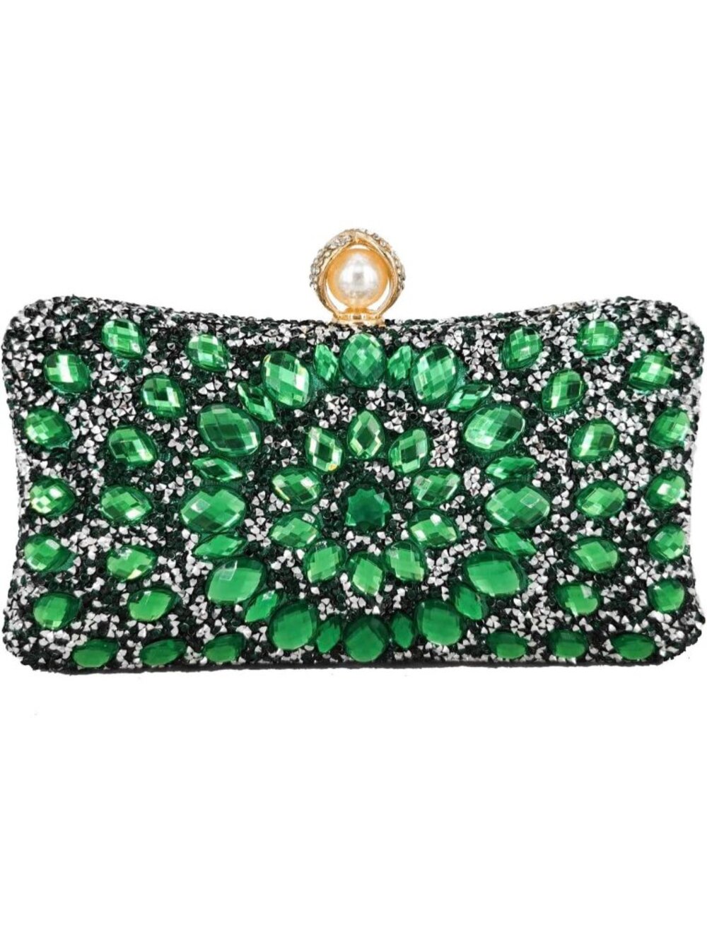 Women's Green Pearl Rhinestone Clutch Evening Bag Wedding Crystal Handbag